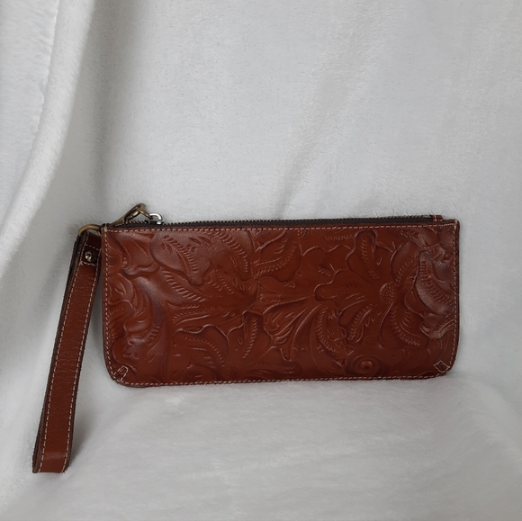 Patricia Nash Handbags - Patricia Nash Embossed Brown Tooled Leather Wristlet